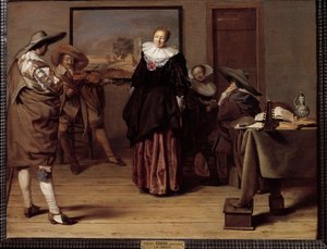 Danslektionen Målning av Pieter Codde (1599-1678)
