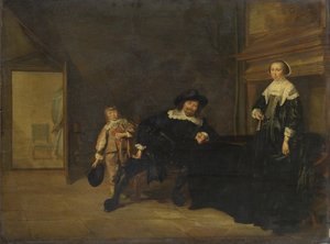 Porträtt av en man, en kvinna och en pojke i ett rum, 1640
