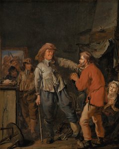 Soldater som bryter sig in i en bondstuga av Pieter Codde