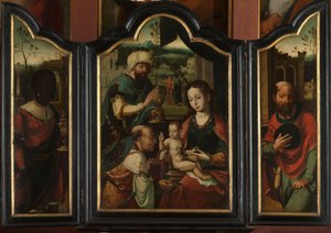 Triptyk med tillbedjan av männen av Pieter Coecke van Aelst (I) (workshop of)