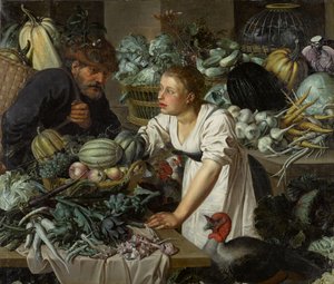 Stilleben med två figurer av Pieter Cornelisz. van Rijck