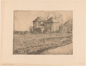 Gård med två slåtterhus av Pieter Dupont