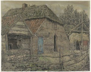 Stor ladugård, med en grisfack framför av Pieter Dupont