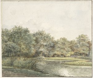 Landskap med träd på vattnet av Pieter Ernst Hendrik Praetorius