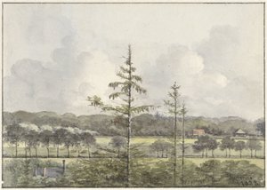 Utsikt över ängar med gårdar av Pieter Ernst Hendrik Praetorius