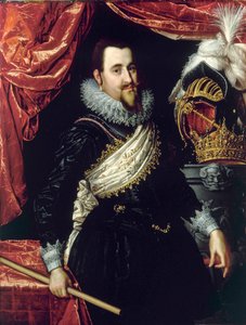 Porträtt av Christian IV, kung av Danmark (1577-1648). Målning av Pieter Isaacsz (1569-1625) ca 1615. Frederiksborgs slott. Danmark. av Pieter Fransz. Isaacsz.