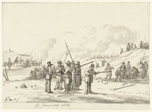 Läger av civila i Nordhollands sanddyner, 19 januari 1814 av Pieter Gerardus van Os (signed by artist)