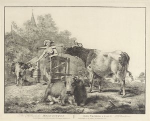 Kor och en mjölkpiga De Hollandsche Melk-koeijen/ Les vaches â lait hollandaises (titel på objekt)