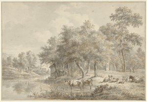 Flodlandskap med boskap av Pieter Gerardus van Os