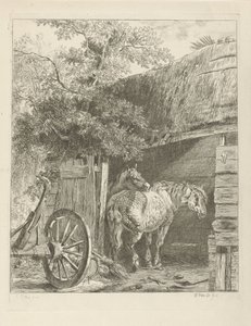 Två hästar i en lada av Pieter Gerardus van Os