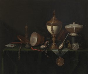 Stilleben med strutsäggkopp och Whitfield Heirlooms, c.1670 (olja på duk)