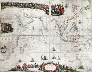 Karta över Ostindien, ca 1666 (kolorerad gravyr) av Pieter Goos