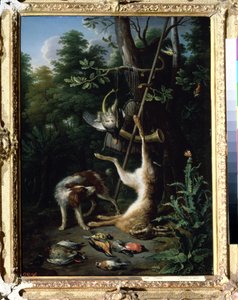 ""Jakthund och viltfåglar"" (Hund och viltfåglar) Målning av Peter Gysels (1621-1691) 1600-talet. Pushkin-museet, Moskva