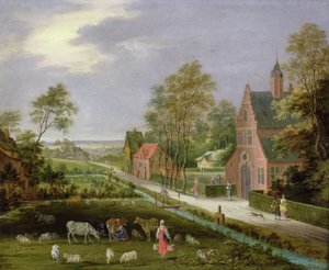Bylandskap (olja på koppar)