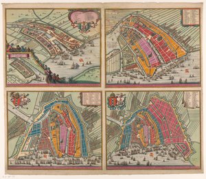 Fyra kartor över Amsterdam från 1400 till 1612 Amsteldam soo het selve has been omhaynt (...) (titel på objekt) Amsterdam för det andra förstoras mael först med sten Mueren inden jaere 1482 (...) (titel på objekt) Amsterdam fyra av Pieter Hendricksz. Schut (possibly)