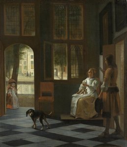 En kvinna som regisserar en ung man med ett brev, 1670