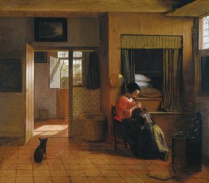 Interiör med en mamma som avlusar sitt barns hår En mammas plikt, 1659-1660