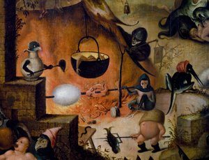 Helvetet, detalj av domedagen, ca 1554, målning av Pieter Huys (ca 1520-ca 1584), olja på panel