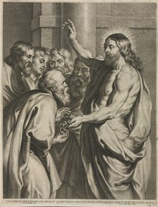 Kristus ger nycklarna till Petrus. av Pieter I de Jode