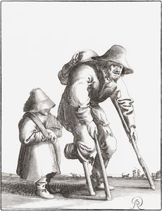 Förlamad tiggare med barn (gravyr) av Pieter Jansz (after) Quast