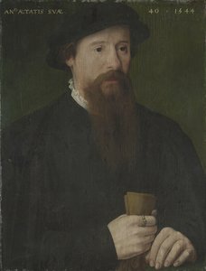 Porträtt av en man som håller sina handskar av Pieter Jansz. Pourbus