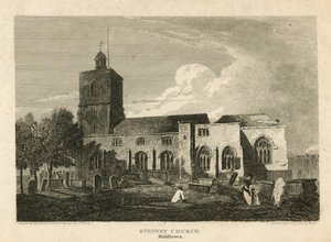 Stepney Church, London (gravyr) av Pieter Jansz. Quast