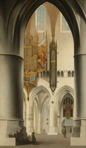 Interiör av kyrkan St Bavo i Haarlem Interiören av St Bavokerk i Haarlem, sett från den södra ambulatoriet, med utsikt över kören till den norra ambulatoriet och den stora orgeln