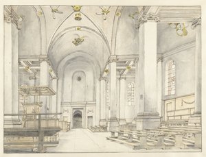 Utsikt över vapenhuset i Nieuwe Kerk, Haarlem, med blickar västerut av Pieter Jansz Saenredam