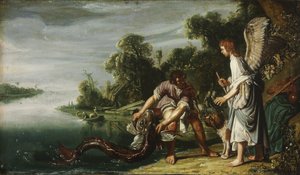 Ängeln och Tobias med fisken av Pieter Lastman