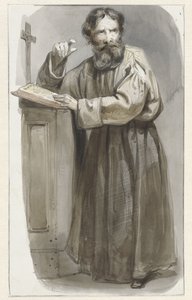 Stående präst vid talarstolen med krucifix och bibel av Pieter Marinus van de Laar (attributed to)