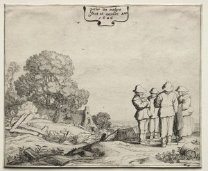 Landskap med fyra bönder som samtalar, 1626.