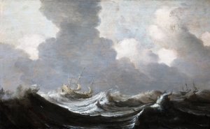 Fyra fartyg som kör före en kuling, 1630 av Pieter Mulier the Elder