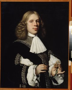 Porträtt av borgmästaren i Haarlem. (Porträtt av borgmästaren i Haarlem). Mannen håller en liten kompass i handen. Målning av Pieter Nason (1612-1688)