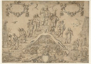 Ålderdomstrappa med bönder och bondfruar av Pieter Nolpe (attributed to)