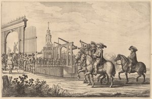 Marie de Medicis intåg i Amsterdam [skylt 1 av 6] av Pieter Nolpe