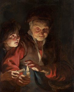 Gammal kvinna och pojke med ljus, ca. 1616-1617.