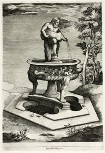Fontän med Silenus i trädgården på Cesi-palatset nära Rom