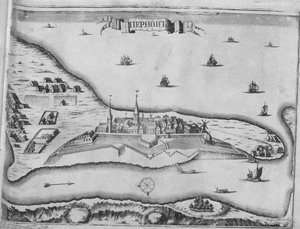 Utsikt över belägringen av Pärnu augusti 1710, 1715 av Pieter Pickaert