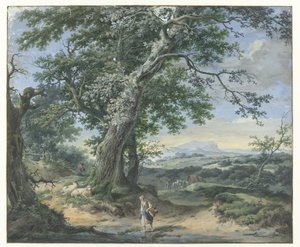 Kuperat landskap med tunga träd och mänskligt damm av Pieter Pietersz. Barbiers