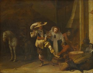 En man och en kvinna på en stallgård, 1630-talet av Pieter Quast