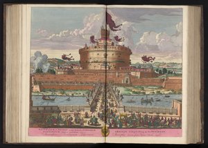 Engelenburcht aan de rivier de Tiber te Rom Castle of St. Angeli (nämligen Michaelis) av de högsta (...) (titel på objekt) av Pieter Schenk (I)