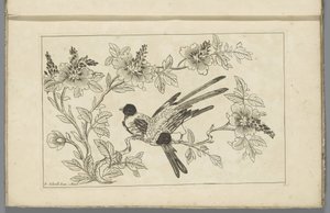 Två fåglar på en blomgren Kinesiska blommor och fåglar (serietitel)
