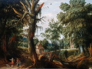 Skogsklädd landskap med figurer av Pieter Stalpaert