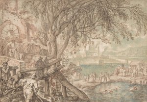 Huntsmen and Company observerar hundar som hämtar ankor i en damm April månad, c1610-20. av Pieter Stevens