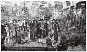 Sockerhandel, Antwerpen, ca 1510-20 (gravyr) av Pieter Verhaert