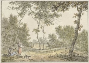 Skogslandskap med några figurer av Pieter de Goeje