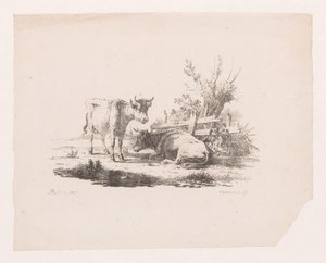 Två kor vid ett staket och en pil av Pieter de Goeje