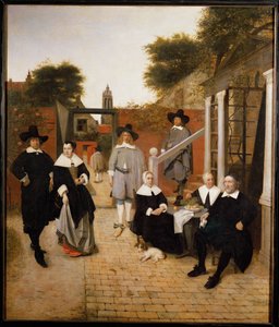 En holländsk familj (olja på duk) av Pieter de Hooch