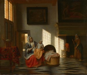 Interiör med mor och barn, ”Modersglädje” av Pieter de Hooch