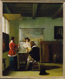 Besöket (olja på trä) av Pieter de Hooch
